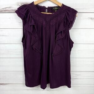 80‎ Park Deep Purple Ruffled Lace Embellished Top Size XL Womens